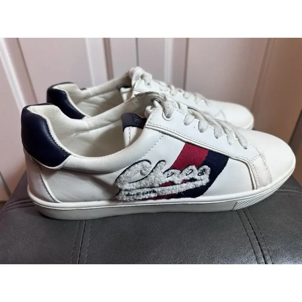 Chaps Varsity Women's Shoes Size 8.5 M Lace Up Sneakers White Navy‎ Red Logo